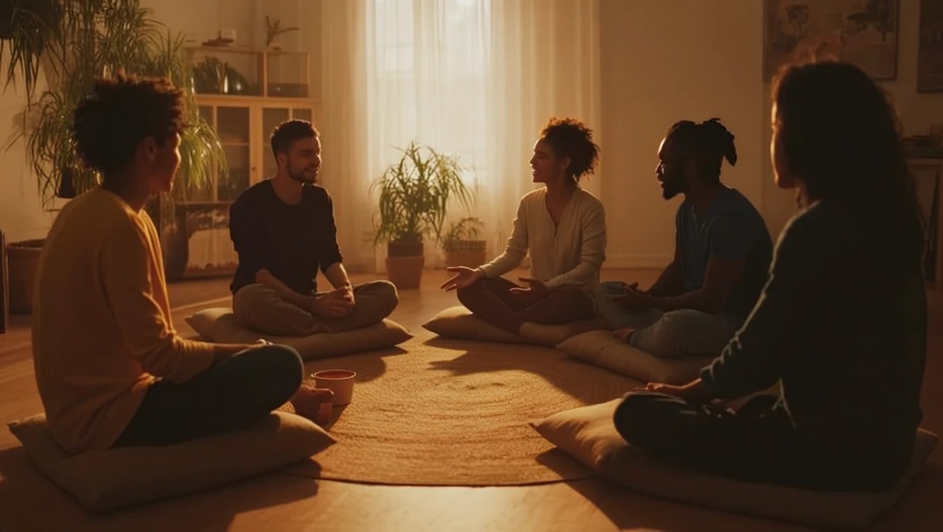 A small circle of people talking together